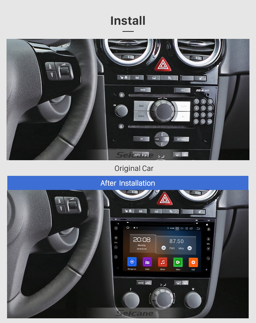 Seicane 7 polegadas 2004-2012 Opel Zafira / Vectra / Antara / Astra / Corsa Android 10.0 Navegação GPS Rádio Bluetooth HD Tela sensível ao toque WIFI Suporte de reprodução DAB + OBD