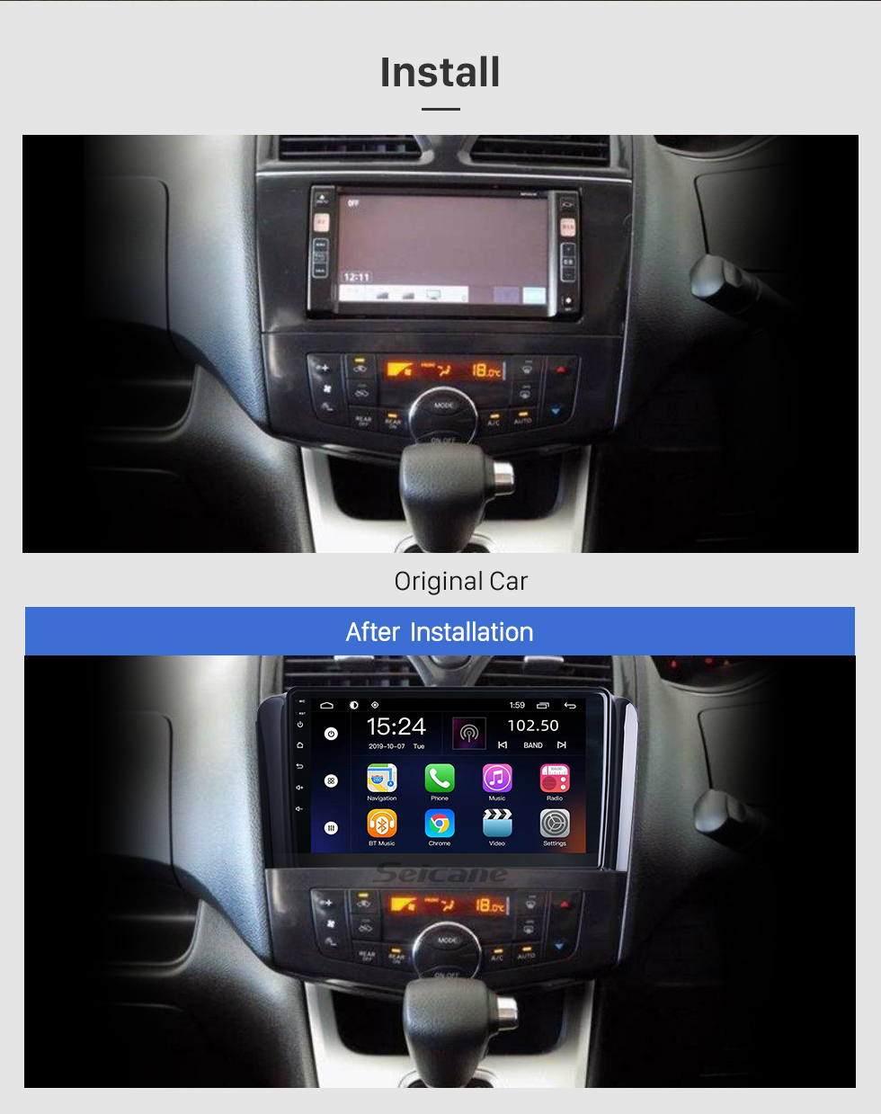 Seicane Android 13.0 de 9 polegadas para Nissan Serena 4 C26 2010 2011 2012-2016 RHD Rádio Sistema de navegação GPS com tela sensível ao toque HD WIFI Bluetooth com suporte para Carplay OBD2