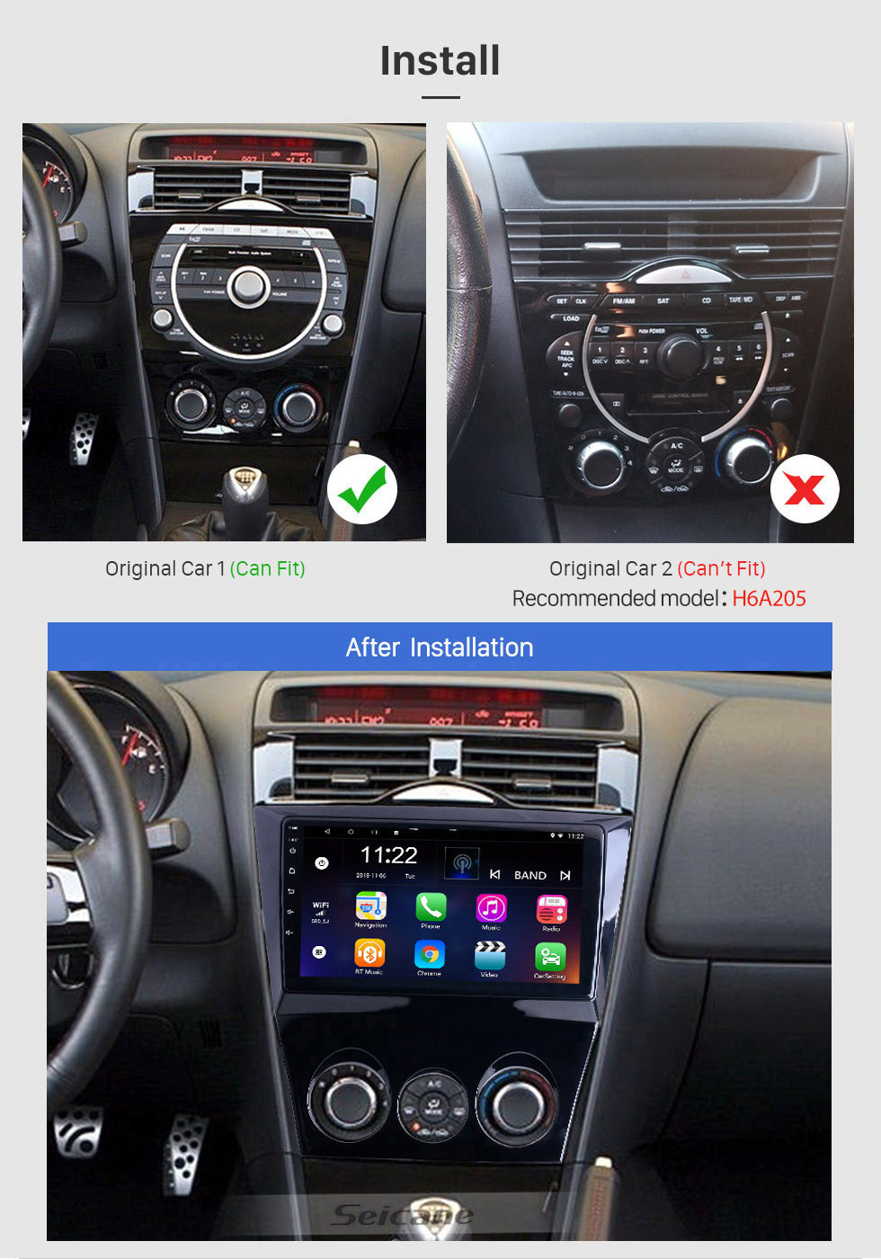 Seicane Android 12.0 9 pulgadas para 2003-2010 Mazda RX8 Radio HD Pantalla táctil Sistema de navegación GPS con soporte Bluetooth Carplay Cámara de respaldo