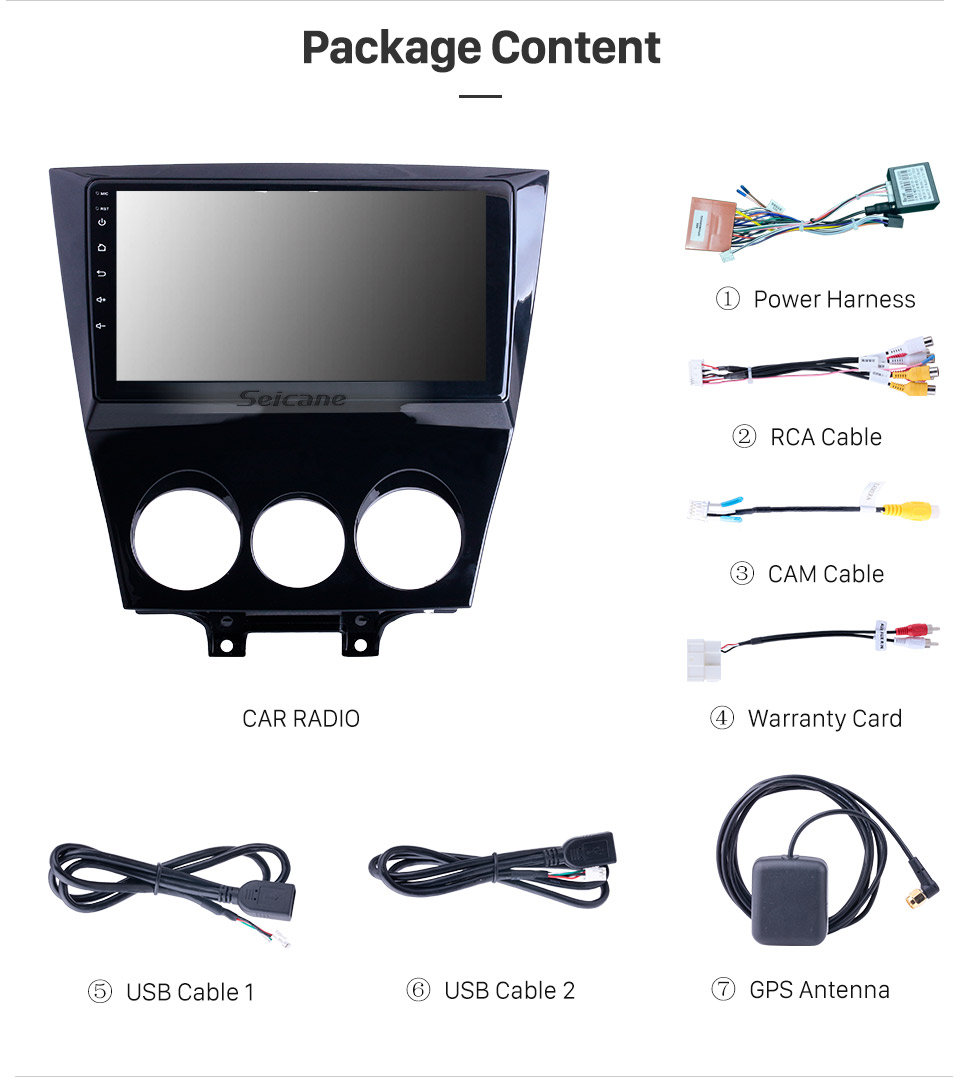 Seicane Android 12.0 9 pouces pour 2003-2010 Mazda RX8 Radio HD Système de navigation GPS à écran tactile avec prise en charge Bluetooth Caméra de recul Carplay