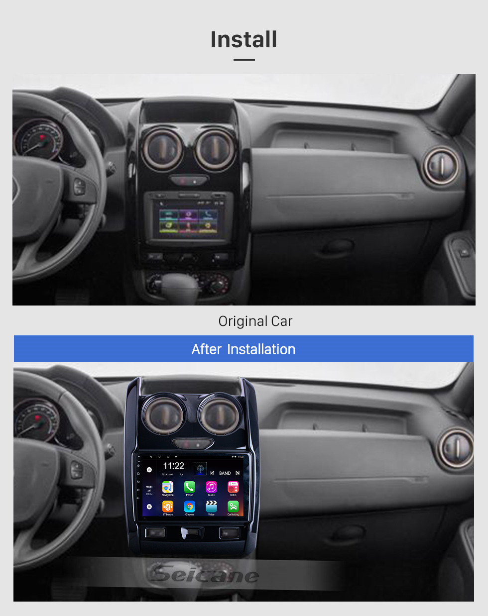 Seicane For 2015 2016 2017-2020 Renault Duster Radio 9 inch Android 13.0 HD Touchscreen GPS Navigation System with Bluetooth support Carplay OBD2 Seicane For 2015 2016 2017-2020 Renault Duster Radio 9 inch Android 13.0 HD Touchscreen GPS Navigation System with Bluetooth support Carplay OBD2