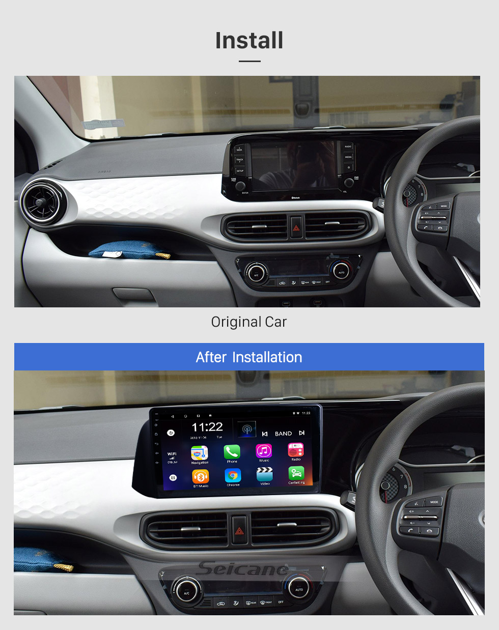 Seicane Android 10.0 10.1 pulgadas para 2019 Hyundai i10 RHD Radio HD Pantalla táctil Sistema de navegación GPS con soporte Bluetooth Carplay DVR