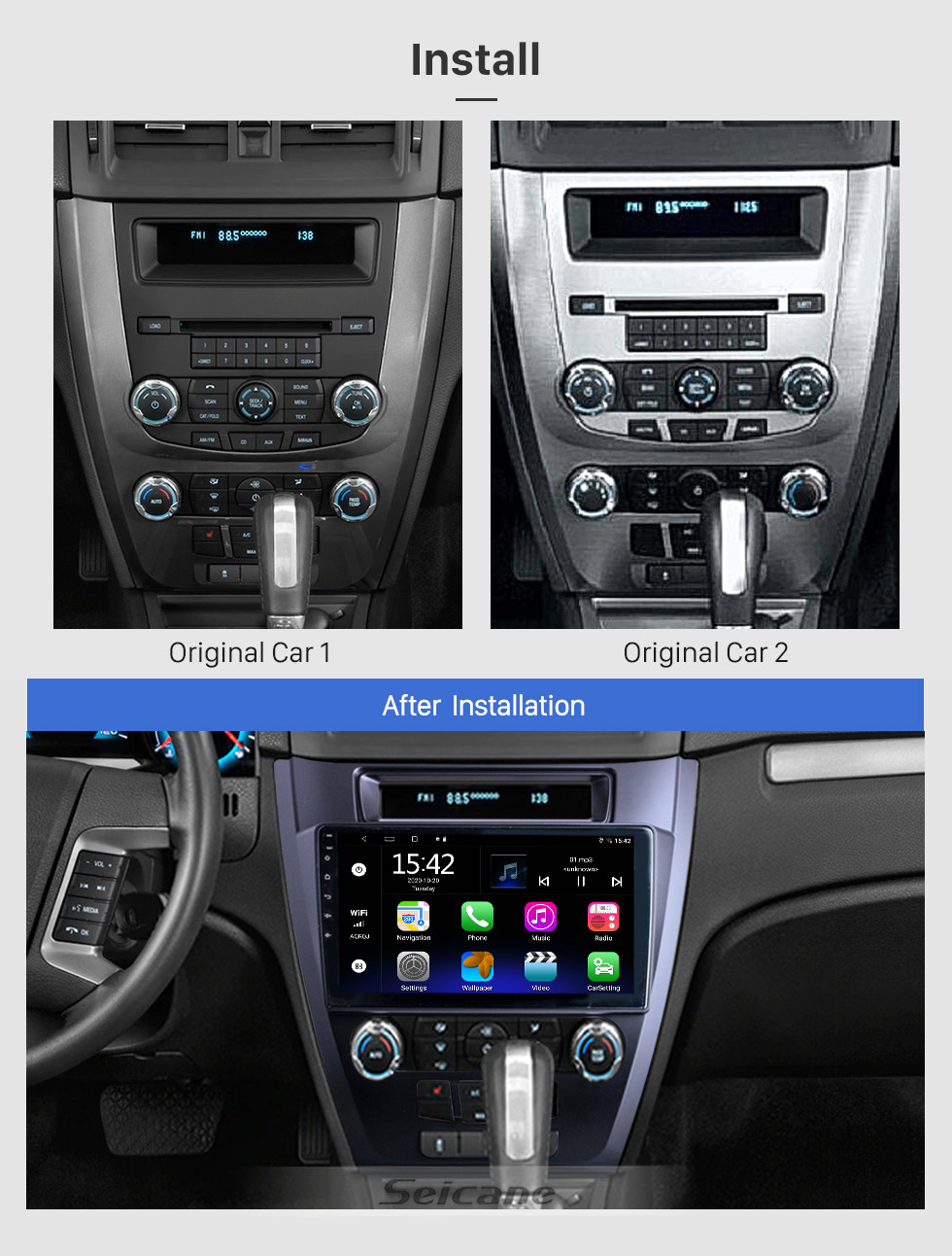 Seicane Rádio de navegação GPS com tela sensível ao toque de 10,1 polegadas Android 10.0 HD para 2009 2010 2011 2012 Ford Mondeo Fusion com Bluetooth WIFI AUX com suporte Carplay Mirror Link