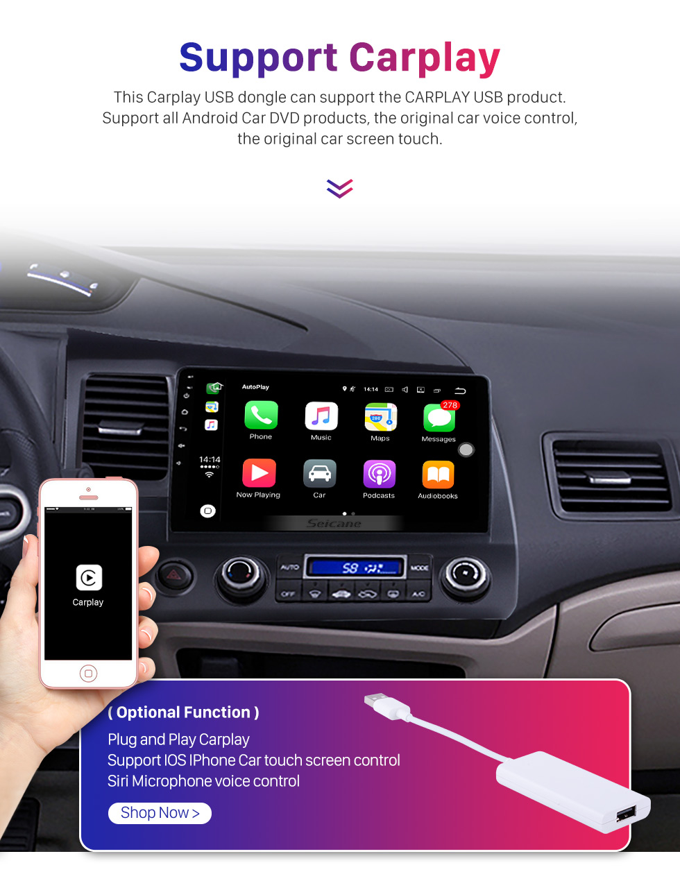 Seicane 9 inch 1024*600 HD Touch Screen Android 9.0 GPS Navigation Radio for 2006-2011 Honda Civic(LHD) with Bluetooth WIFI OBD2 USB Audio Aux 1080P Rearview Camera Seicane 9 inch 1024*600 HD Touch Screen Android 9.0 GPS Navigation Radio for 2006-2011 Honda Civic(LHD) with Bluetooth WIFI OBD2 USB Audio Aux 1080P Rearview Camera