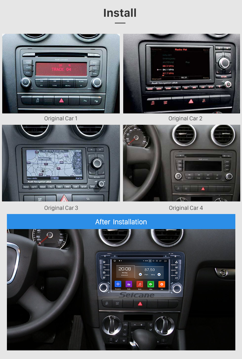 Seicane 7 дюймов Для Audi A3 Radio Android 10.0 GPS Навигационная система с Bluetooth HD Сенсорный экран Поддержка Carplay Резервная камера Seicane 7 дюймов Для Audi A3 Radio Android 10.0 GPS Навигационная система с Bluetooth HD Сенсорный экран Поддержка Carplay Резервная камера