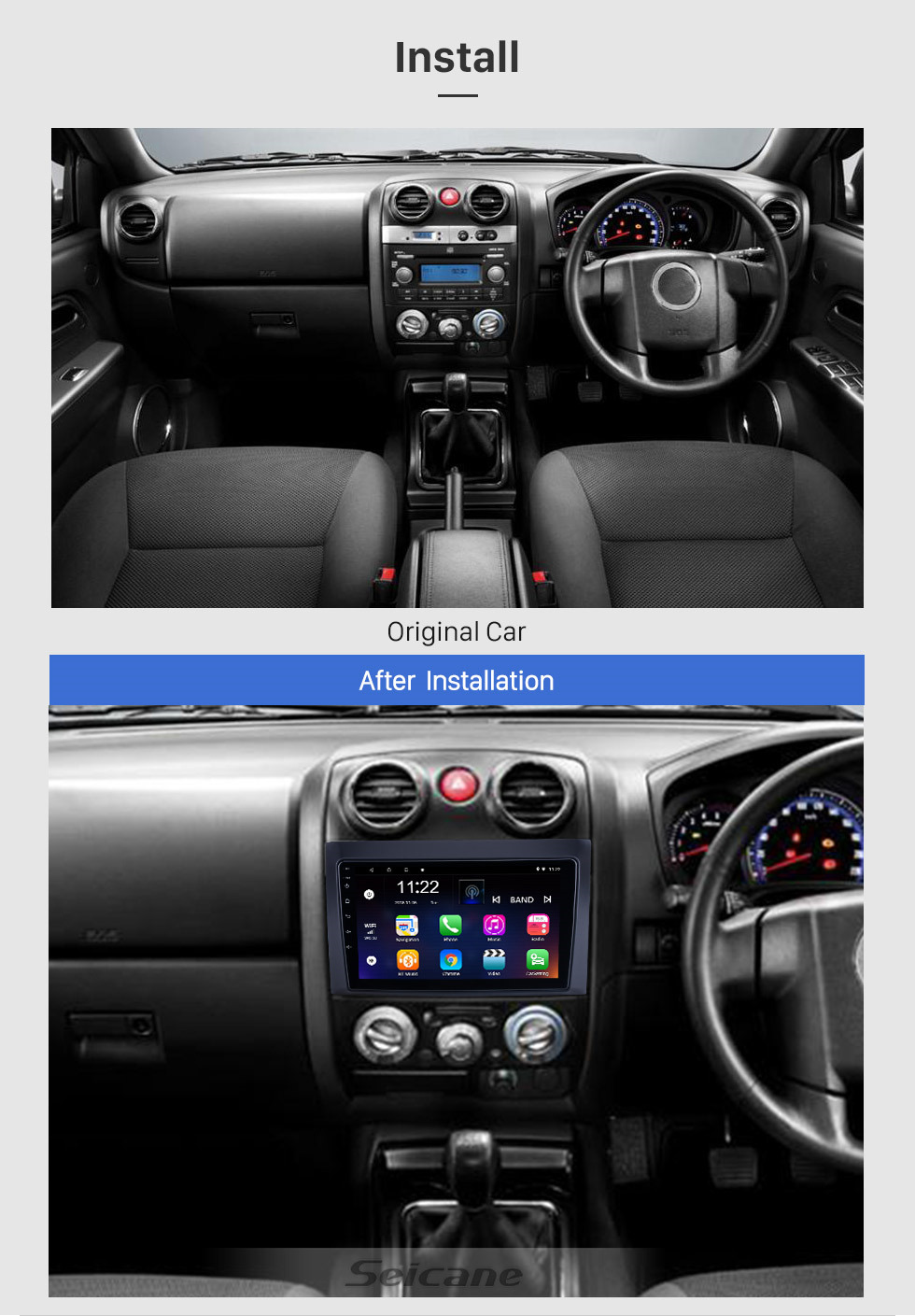 Seicane Écran tactile Android 13.0 HD 9 pouces pour 2008 2009 2010 2011 Système de navigation GPS Radio Isuzu D-Max avec prise en charge Bluetooth USB Carplay