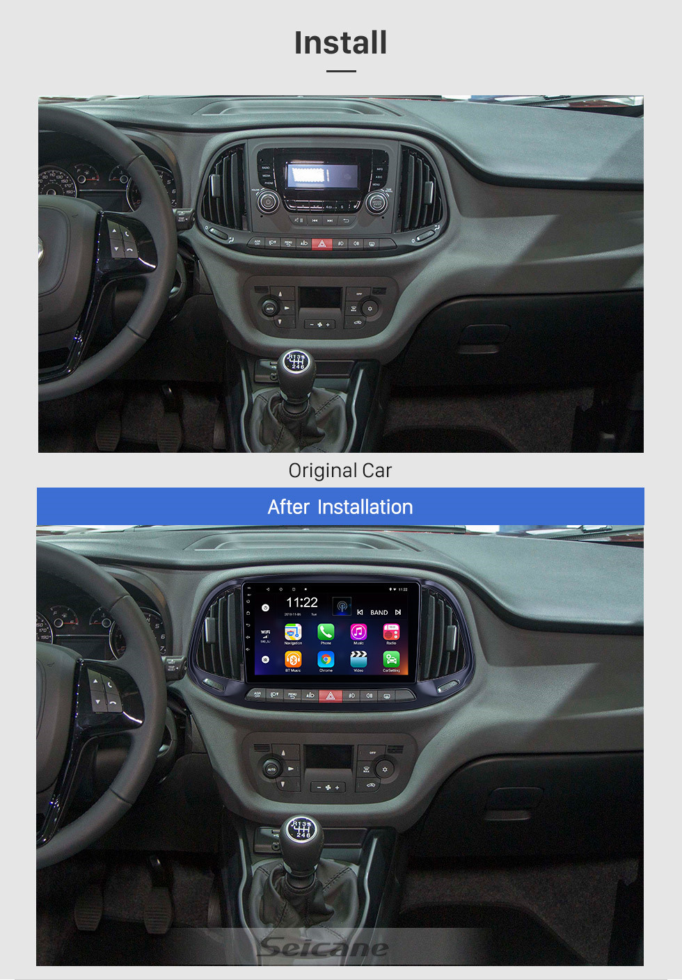 Seicane HD Touchscreen 9 polegadas Android 10.0 para 2015 2016 2017 2018 2019 Fiat Doblo Radio GPS Sistema de Navegação com suporte Bluetooth Carplay