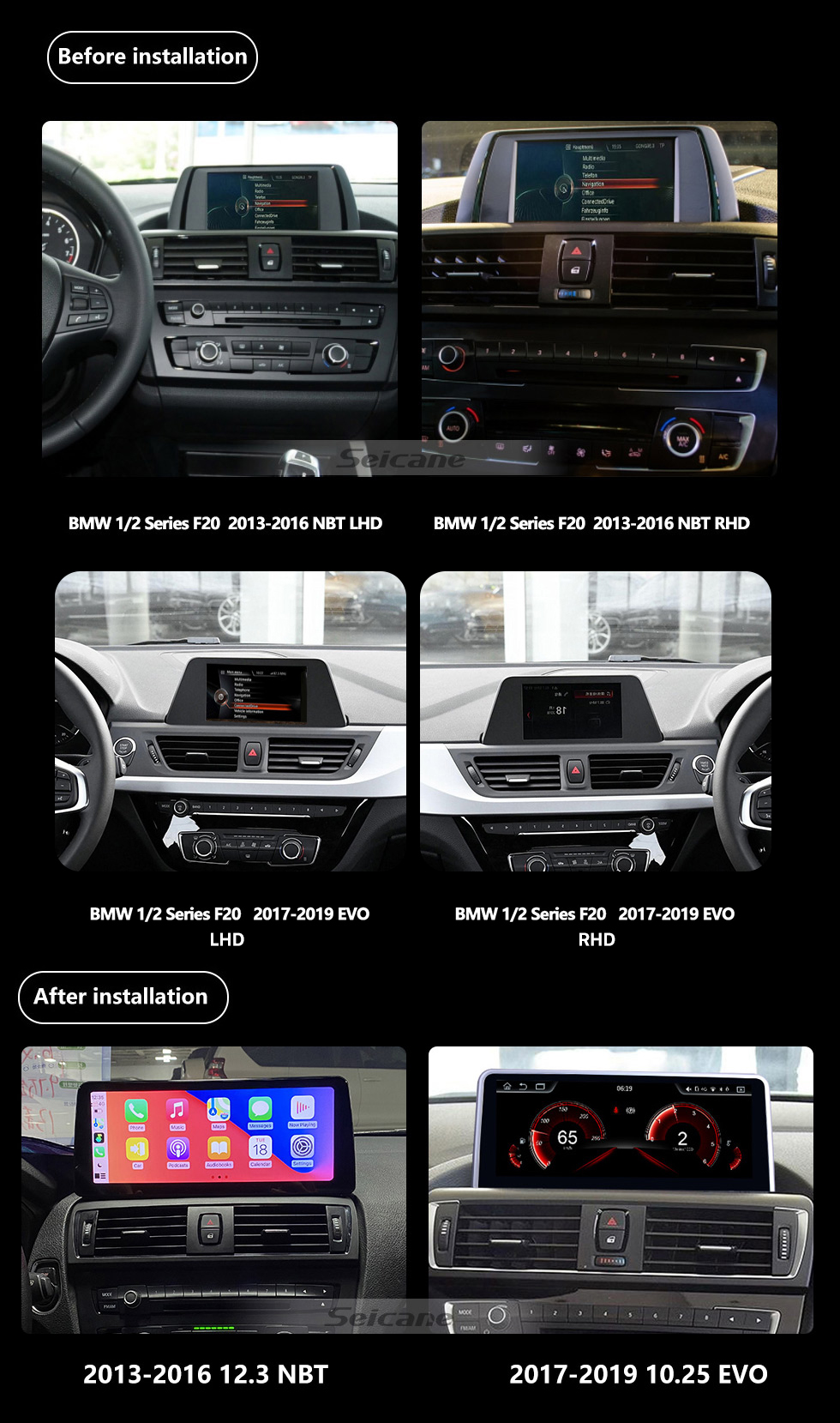 Seicane Android 11.0 12,3 Zoll für BMW 1er F20 F21 2011–2016 BMW 2er F23 Cabrio 2013–2016, Radio, HD-Touchscreen, GPS-Navigationssystem mit Bluetooth-Unterstützung, Carplay DVR