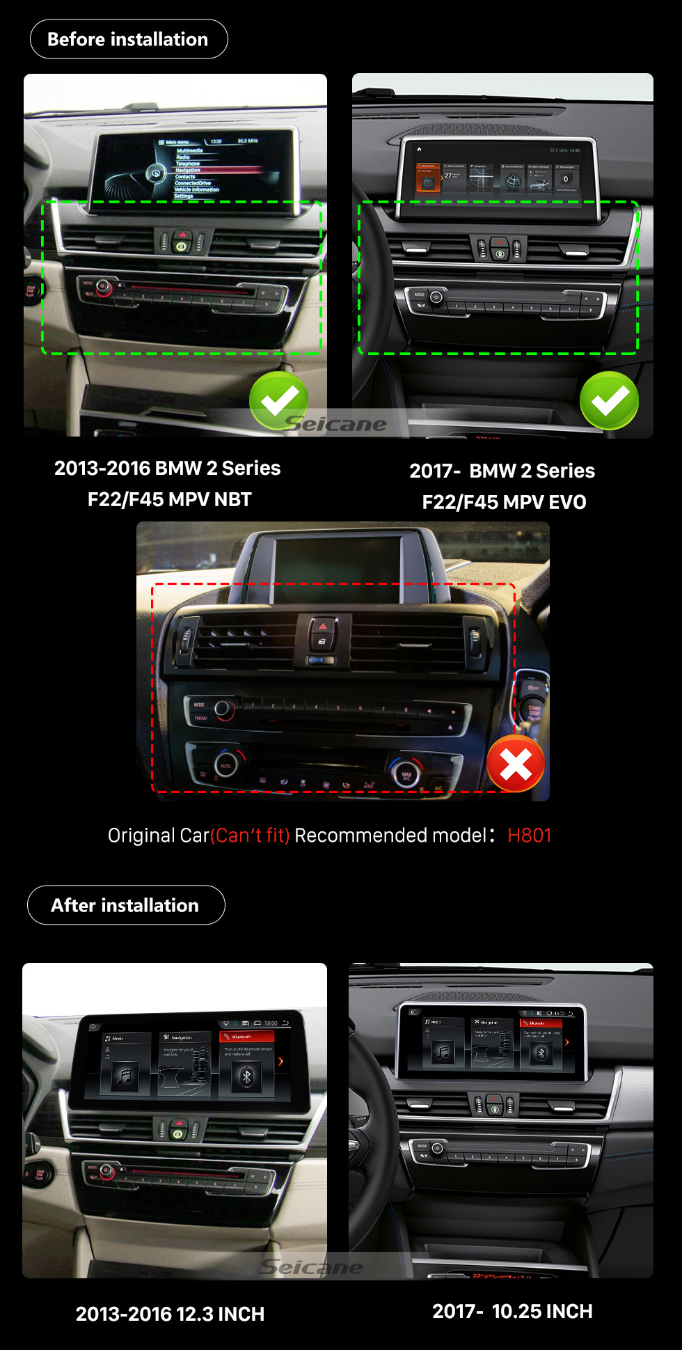 Seicane OEM 8.8 pouces Android 9.0 pour BMW Série 2 F22 / F45 MPV (2013-2016) NBT Radio Bluetooth HD à écran tactile GPS Navigation System Support Carplay DAB + Seicane OEM 8.8 pouces Android 9.0 pour BMW Série 2 F22 / F45 MPV (2013-2016) NBT Radio Bluetooth HD à écran tactile GPS Navigation System Support Carplay DAB +