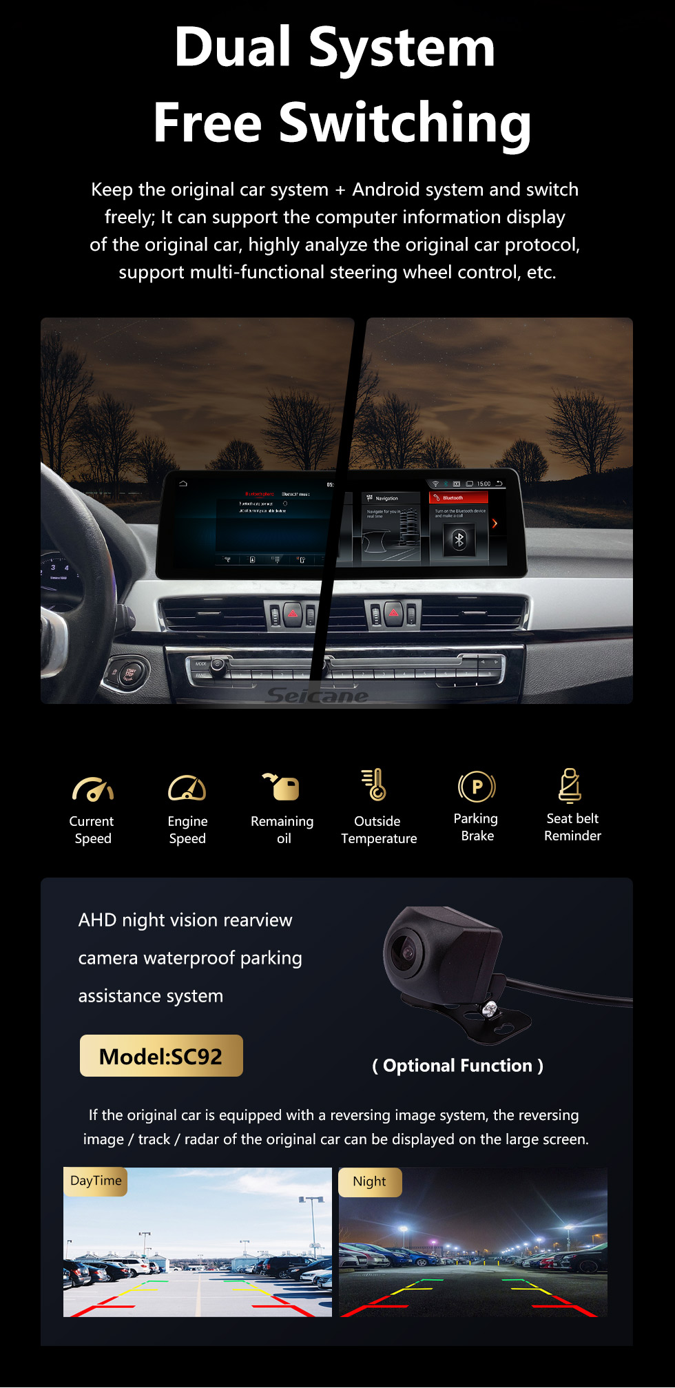 Seicane Pour BMW X1 F48 2016-2017 Système NBT Radio 12,3 pouces Android 11.0 HD Système de navigation GPS à écran tactile avec prise en charge Bluetooth Carplay SWC