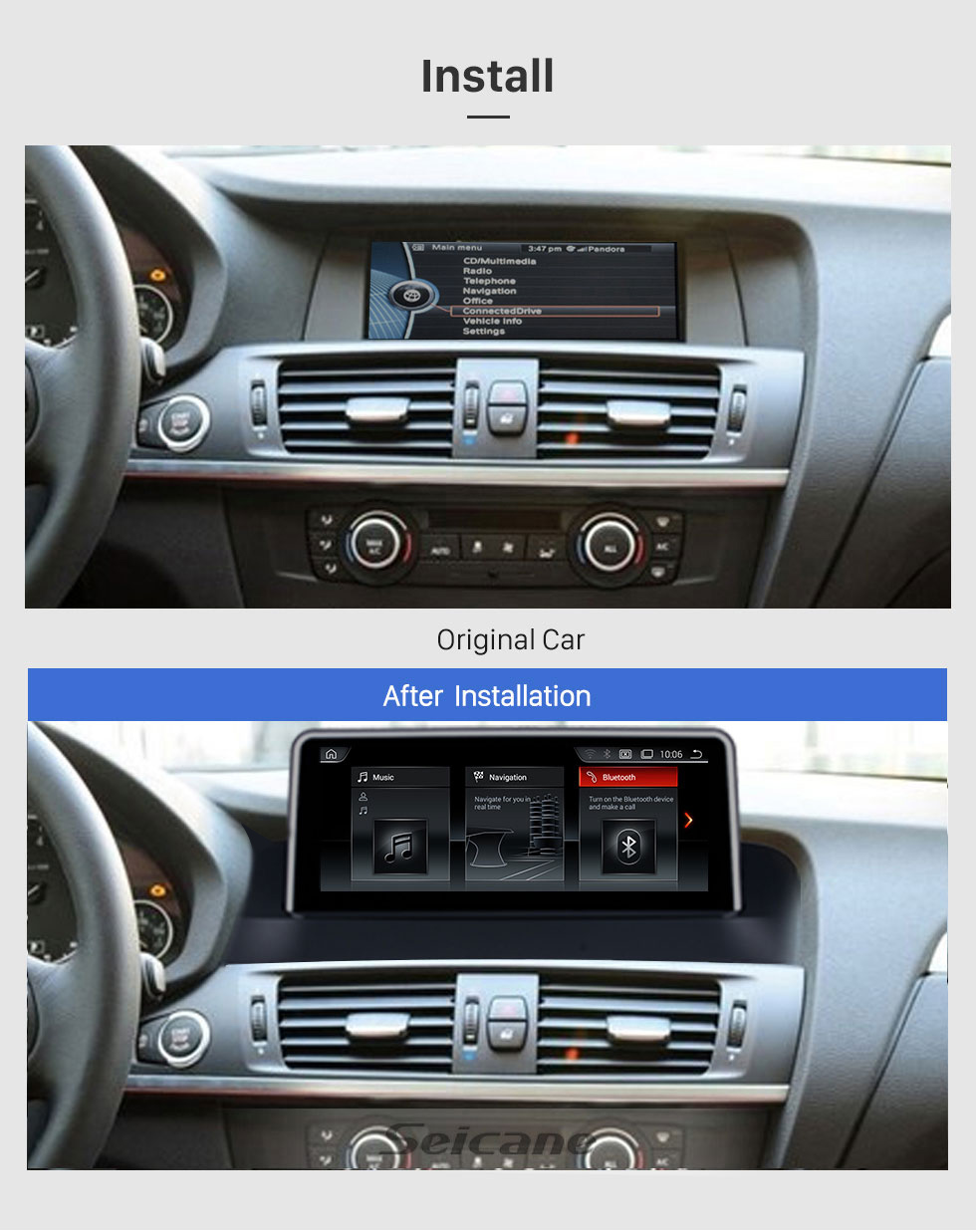 Seicane HD Touchscreen 8.8 inch for BMW X3 F25/X4(2010-2013) CIC Radio Android 10.0 GPS Navigation System with Bluetooth support Carplay TPMS Seicane HD Touchscreen 8.8 inch for BMW X3 F25/X4(2010-2013) CIC Radio Android 10.0 GPS Navigation System with Bluetooth support Carplay TPMS
