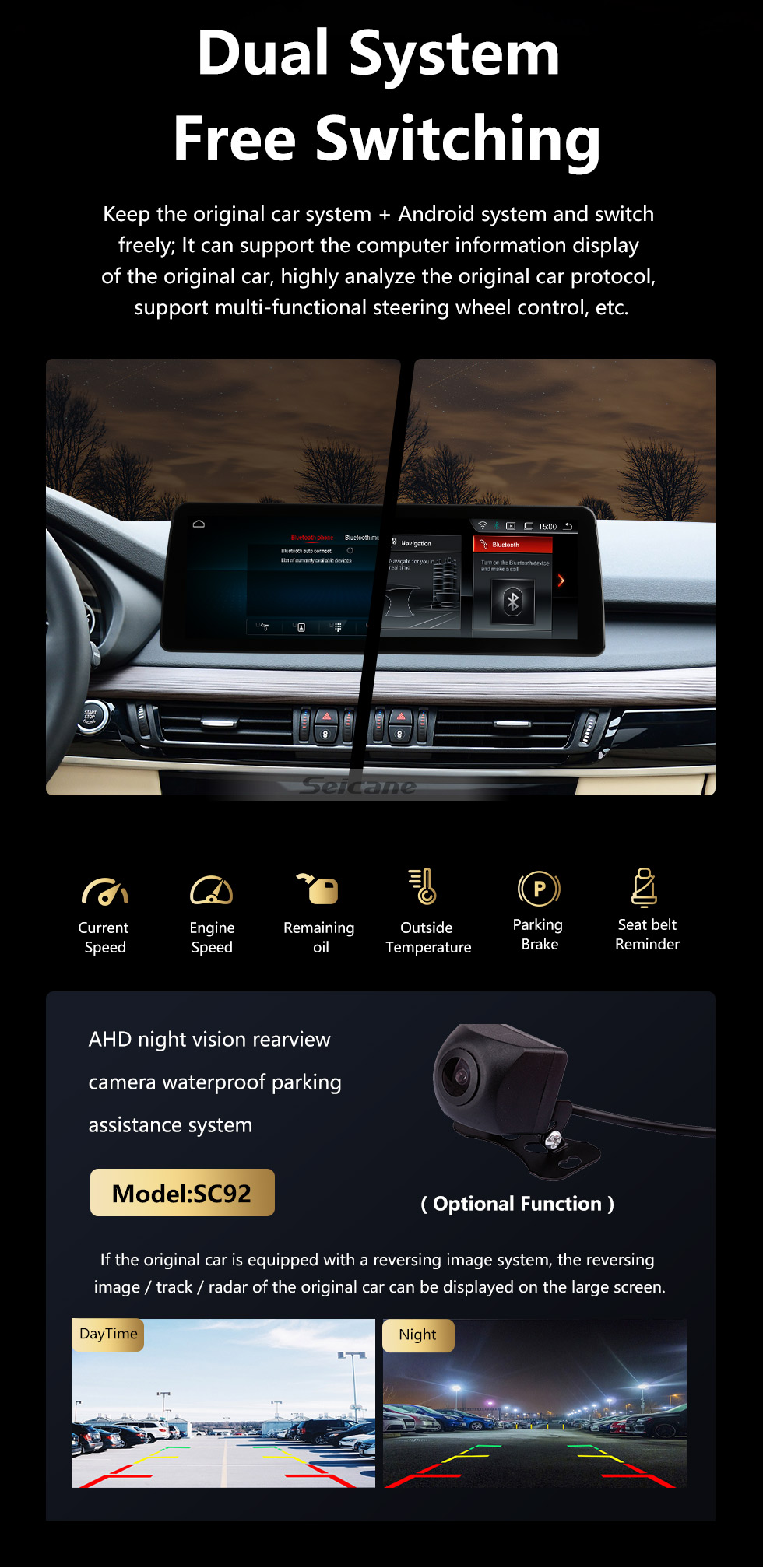 Seicane OEM 10.25 pulgadas Android 10.0 para BMW X5 F15 X6 2014-2017 Radio Bluetooth HD Pantalla táctil Sistema de navegación GPS compatible con Carplay DAB +
