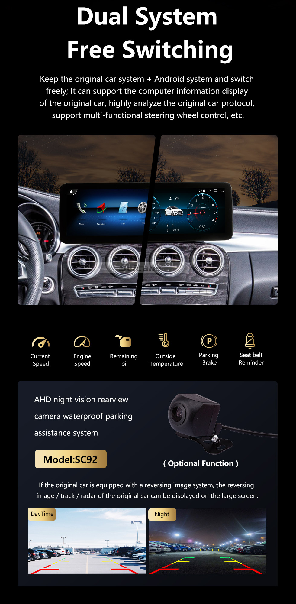 Seicane Android 11.0 Carplay NTG5.0 HD Écran tactile 12,3 pouces pour 2015 2016 2017 2018 Mercedes Classe C W205 C180 C200 C260 C300 Classe V W446 V260 Classe X X250 X350 GLC COUPE Radio Système de navigation GPS Android Auto avec Bluetooth
