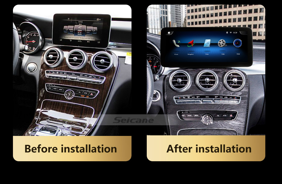 Seicane Android 11.0 Carplay NTG5.0 HD Écran tactile 12,3 pouces pour 2015 2016 2017 2018 Mercedes Classe C W205 C180 C200 C260 C300 Classe V W446 V260 Classe X X250 X350 GLC COUPE Radio Système de navigation GPS Android Auto avec Bluetooth