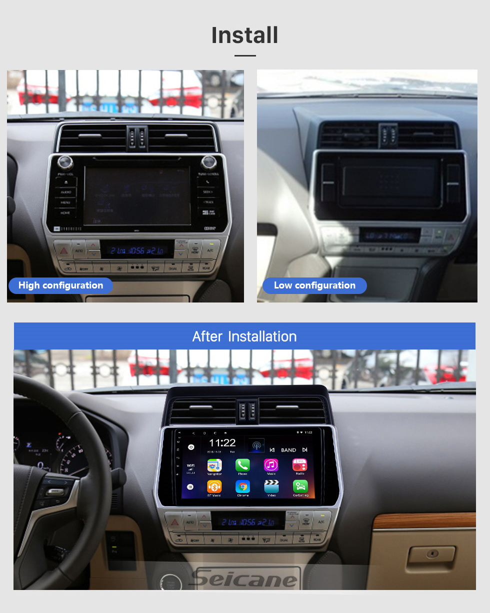 Seicane 10.1 inch Android 13.0 GPS Navigation Radio for 2018 Toyota Prado with HD Touchscreen Bluetooth support Carplay Steering Wheel Control