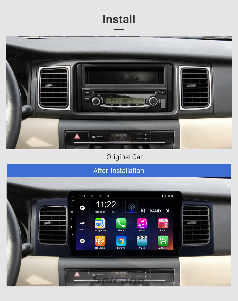 Seicane OEM 9 inch Android 10.0 Radio for 2013 Toyota Corolla/BYD F3 Bluetooth HD Touchscreen GPS Navigation support Carplay Rear camera