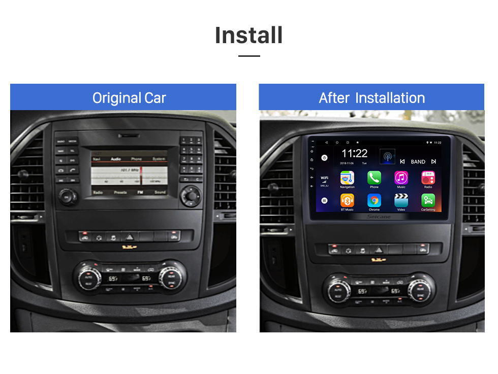 Seicane 10.1 pulgadas Android 10.0 para 2014 2015-2018 Mercedes Benz Vito Radio Bluetooth HD Pantalla táctil Sistema de navegación GPS compatible con Carplay TPMS