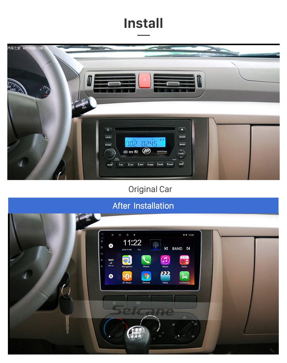 Seicane 10,1 Zoll Android 10.0 für 2007 2008 2009-2012 Lifan 520 Radio GPS Navigationssystem mit HD Touchscreen Bluetooth Unterstützung Carplay DVR