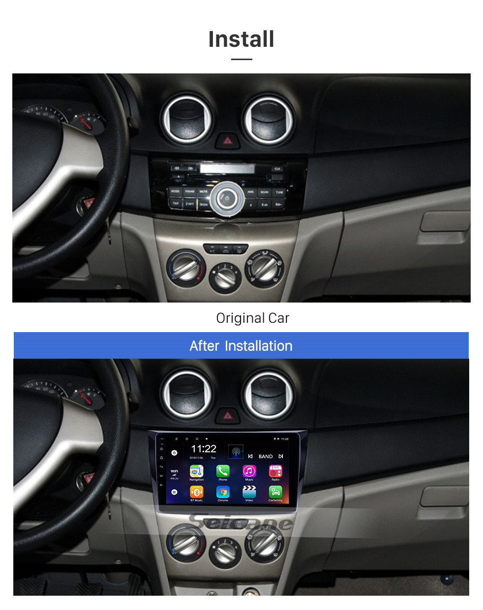 Seicane Pour 2011 Changan Alsvin V3 Radio 9 pouces Android 10.0 HD Système de navigation GPS à écran tactile avec prise en charge Bluetooth Carplay SWC