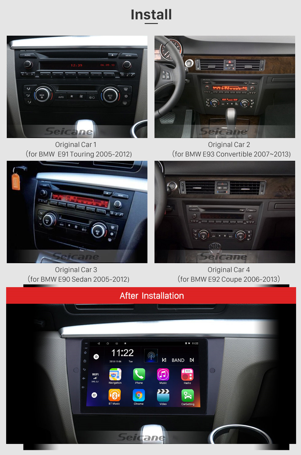 Seicane HD Touchscreen 9 Zoll für 2005 2006 2007-2012 BMW 3er E90 E91 E92 E93 316i 318i 320i 320si 323i 325i 328i 330i 335i 335is M3 316d 318d 320d 325d 330d 335d Radio Android 0