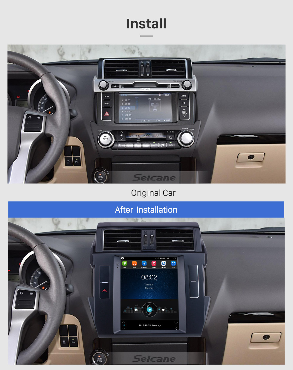 Seicane Android 9.1 9.7 inch for 2016 Toyota Prado Radio GPS Navigation System with HD Touchscreen Bluetooth AUX support Carplay DVR OBD2 Seicane Android 9.1 9.7 inch for 2016 Toyota Prado Radio GPS Navigation System with HD Touchscreen Bluetooth AUX support Carplay DVR OBD2
