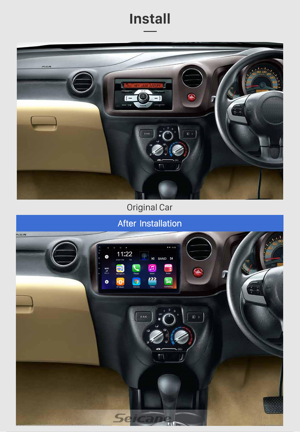 Seicane Pour 2012 Honda Brio Radio 10.1 pouces Android 13.0 HD Système de navigation GPS à écran tactile avec prise en charge Bluetooth Carplay OBD2