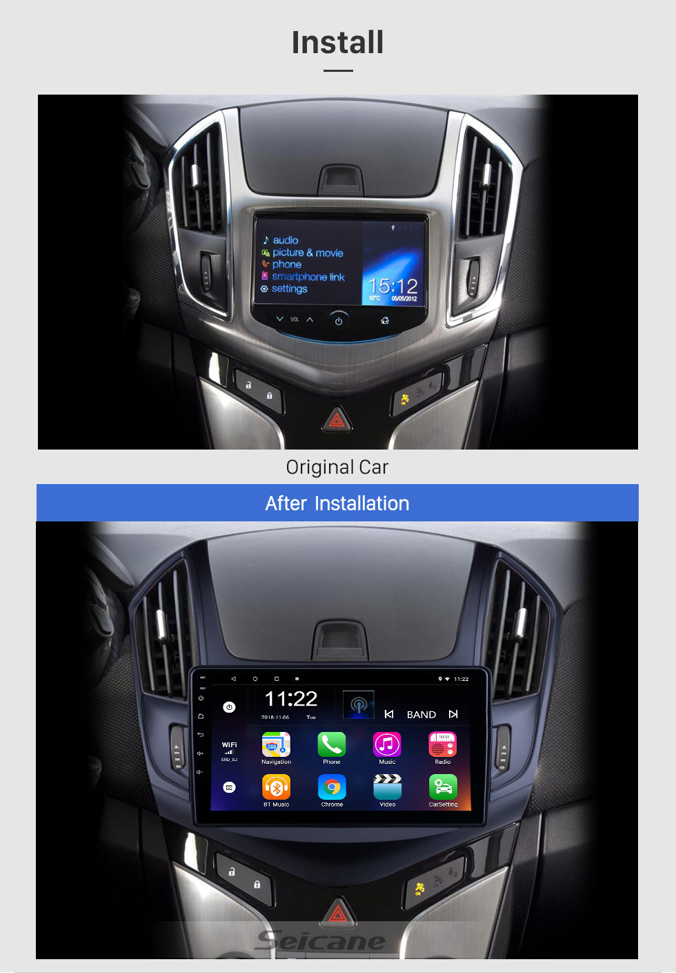 Seicane OEM 9 pouces Android 10.0 pour 2013 Chevy Chevrolet Cruze Radio avec Bluetooth HD tactile système de navigation GPS support Carplay