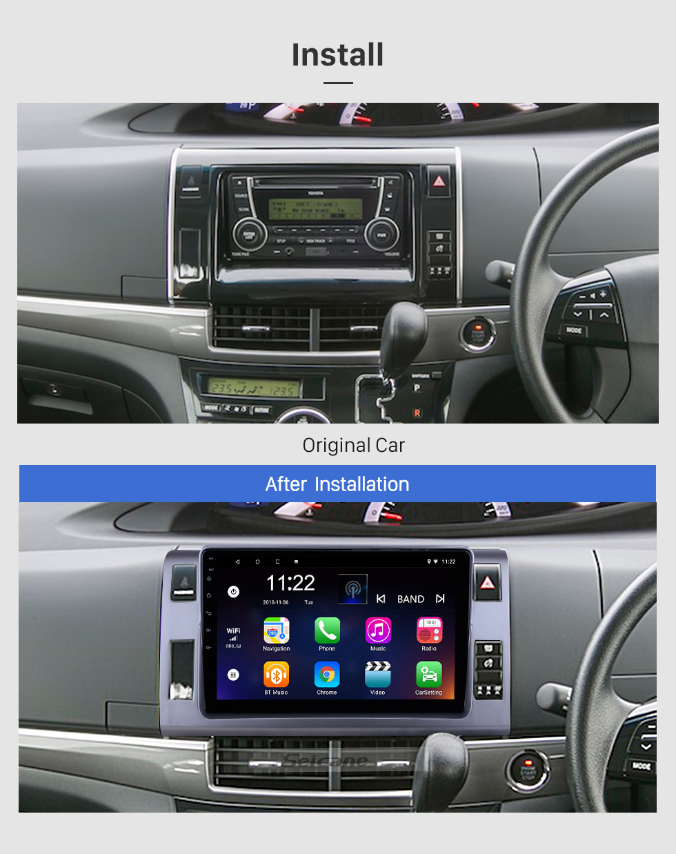 Seicane OEM 10.1 inch Android 10.0 for 2006 Toyota Previa/Estima/Tarago Radio with Bluetooth HD Touchscreen GPS Navigation System support Carplay