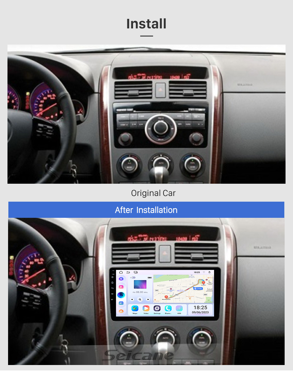 Seicane OEM Android 13.0 for MAZDA CX-9 2009 with Aftermarket GPS Navigation DVD Player Car Stereo Touch Screen WiFi  Bluetooth OBD2 AUX Mirror Link Backup Camera