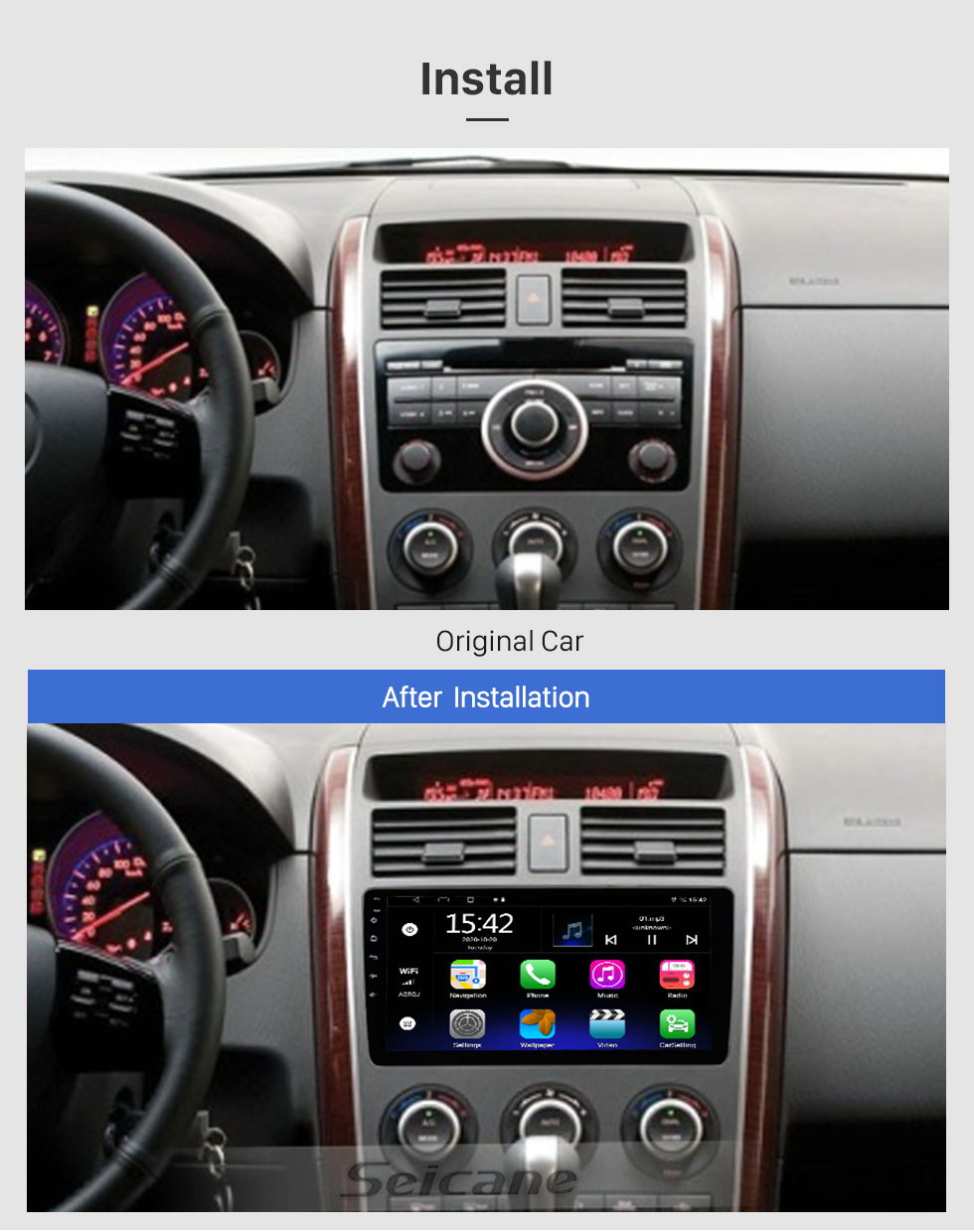 Seicane 10,1 pouces Android 10.0 pour 2009 Mazda CX-9 Radio Système de navigation GPS avec écran tactile HD Prise en charge Bluetooth Carplay TPMS