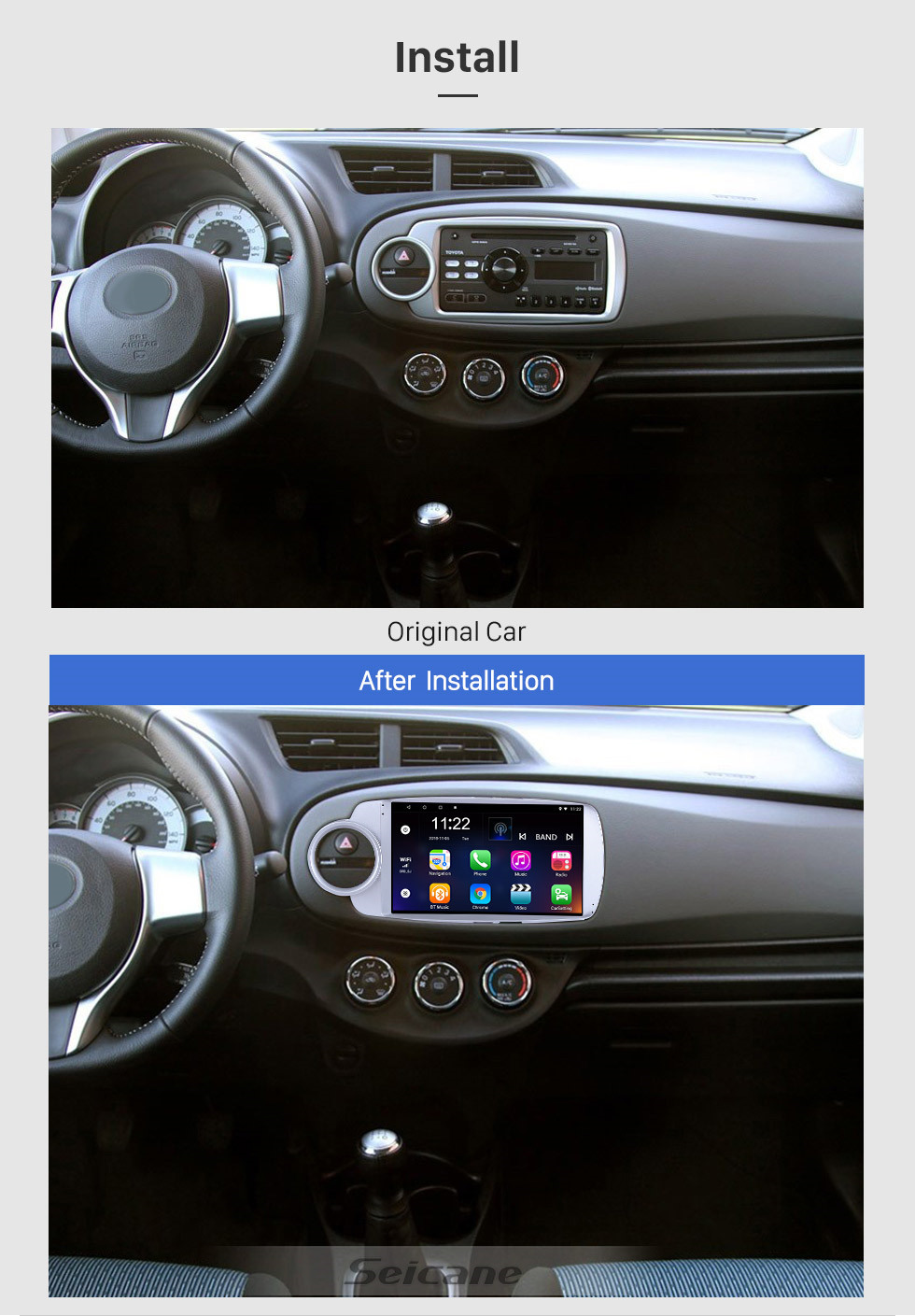 Seicane 9 pouces Android 10.0 pour 2012 Toyota Yaris / Vitz Radio Système de navigation GPS avec écran tactile HD Prise en charge Bluetooth Carplay Caméra arrière