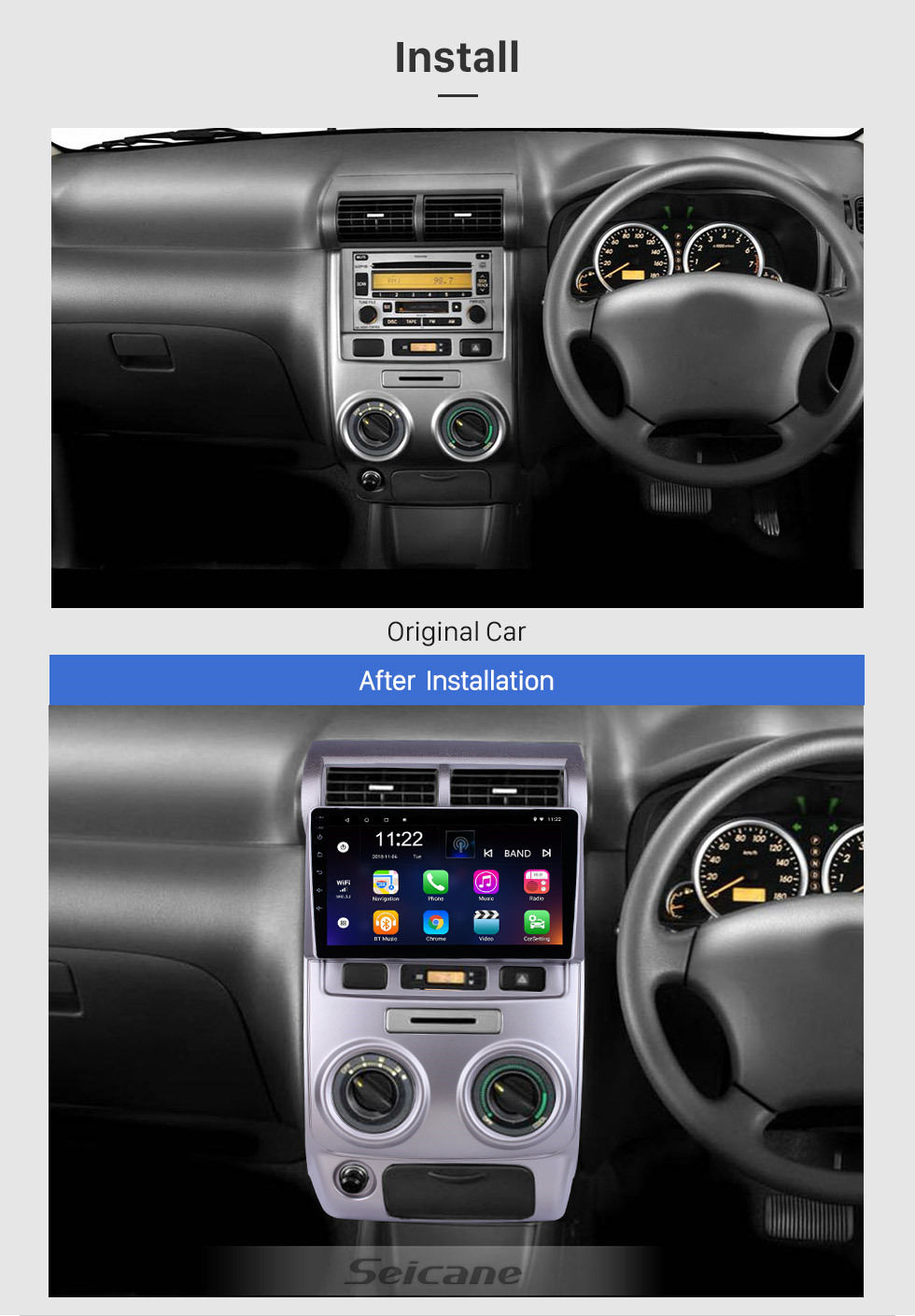 Seicane Pour 2004 2005 2006-2012 Toyota Avanza Radio 9 pouces Android 10.0 HD Système de navigation GPS à écran tactile avec prise en charge Bluetooth Carplay OBD2