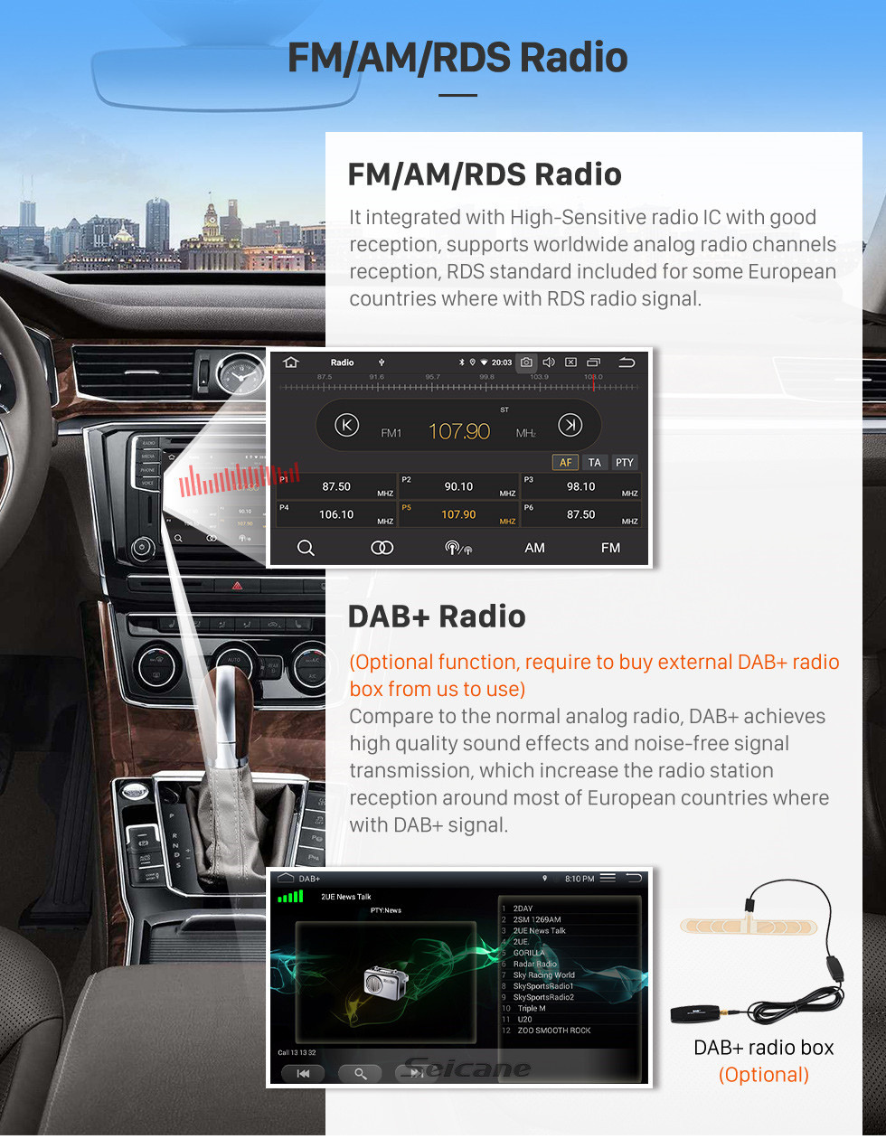 Seicane Android 10.0 para 2015 Ford Focus Radio Sistema de navegación GPS de 9 pulgadas Bluetooth HD Pantalla táctil Carplay compatible con el control del volante DSP