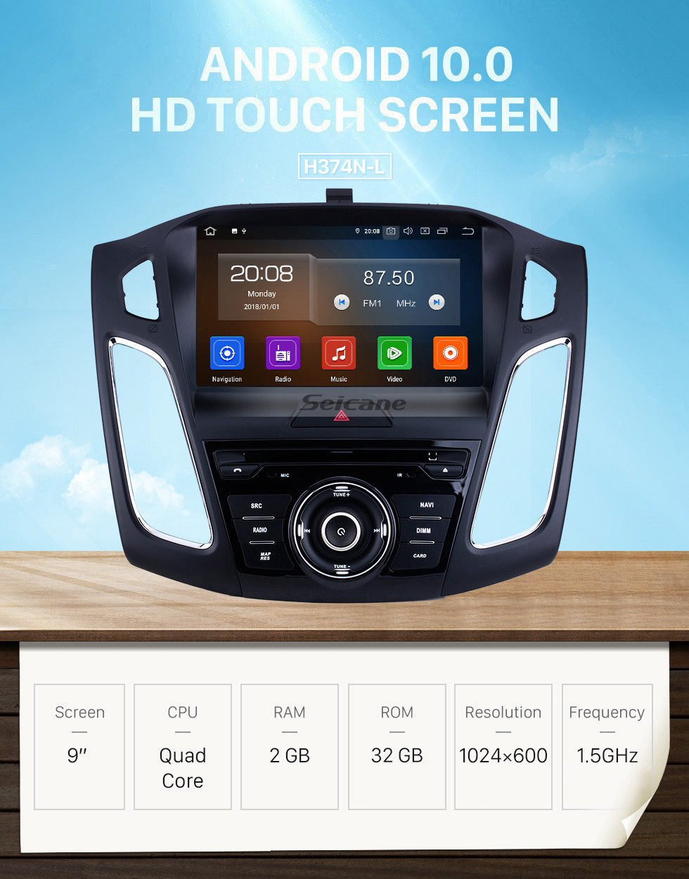 Seicane Android 10.0 para 2015 Ford Focus Radio Sistema de navegación GPS de 9 pulgadas Bluetooth HD Pantalla táctil Carplay compatible con el control del volante DSP