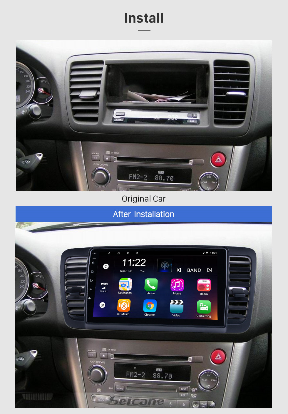 Seicane Сенсорный экран HD 9 дюймов Android 13.0 для 2004 2005 2006-2009 Subaru Legacy / Liberty Радио GPS-навигационная система с поддержкой Bluetooth Carplay DVR