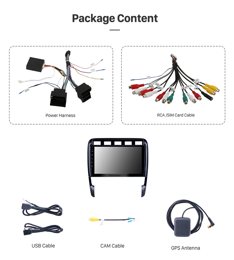 Seicane Android 13.0 HD Écran tactile 9 pouces pour Porsche Cayenne 2003-2011 Système de navigation GPS Radio avec prise en charge Bluetooth Carplay TPMS