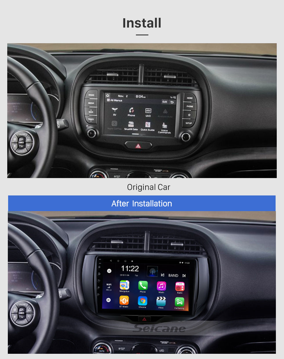 Seicane OEM 9 pouces Android 10.0 pour 2019 Kia Soul Radio avec Bluetooth HD à écran tactile GPS Navigation System Support Carplay