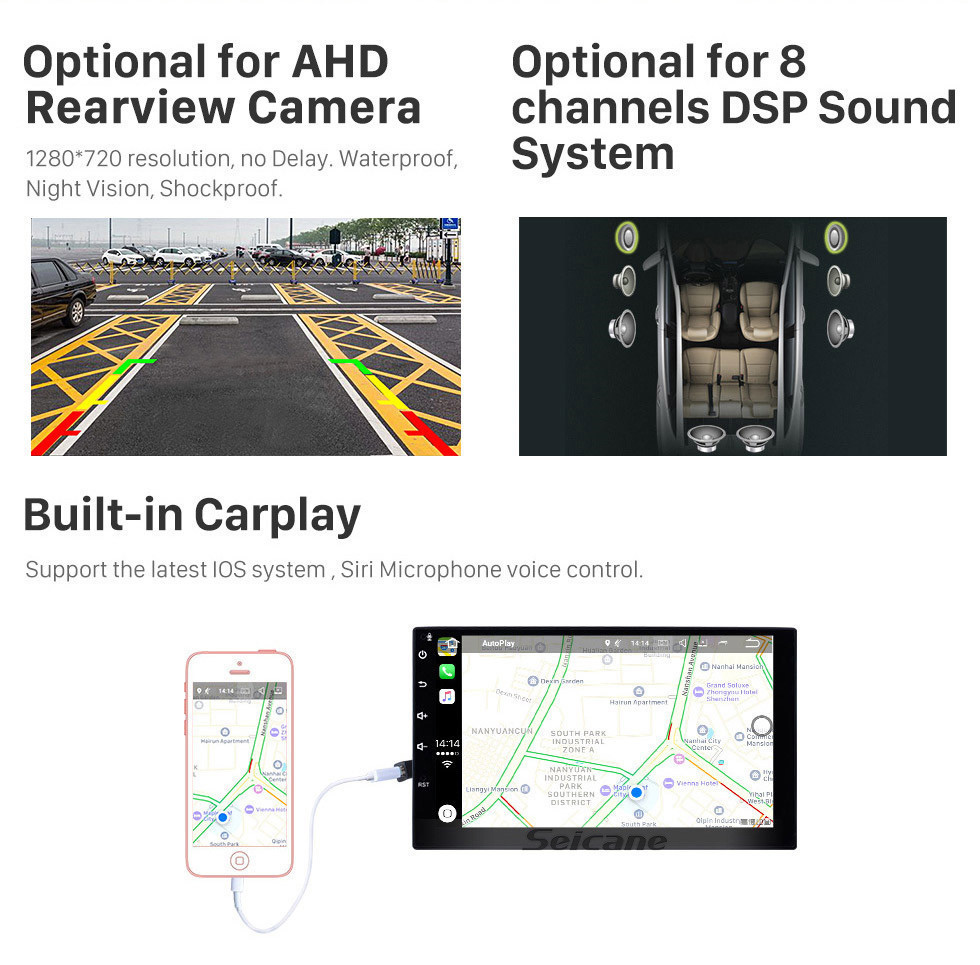 Seicane Radio de navegación GPS Android 10.0 de 7 pulgadas para Mazda 3 2007-2009 con pantalla táctil HD Carplay Bluetooth WIFI compatible OBD2 1080P DVR