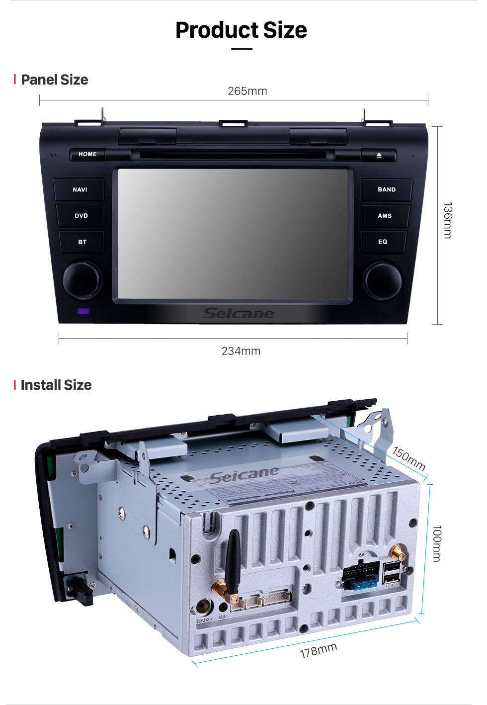 Seicane 7 pouces Android 10.0 Radio de navigation GPS pour Mazda 3 2007-2009 avec écran tactile HD Carplay Bluetooth WIFI support OBD2 1080P DVR