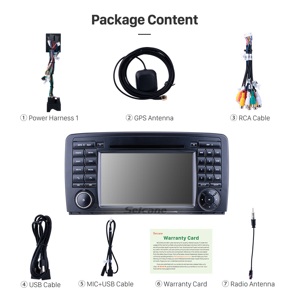 Seicane 7 pouces Android 10.0 pour 2006 2007 2008-2013 Mercedes Benz Classe R W251 R280 R300 R320 R350 R500 R63 Radio GPS Navigation avec écran tactile HD Carplay Bluetooth support DVR