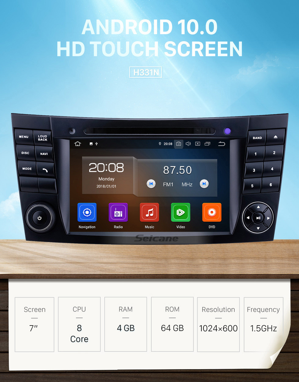 Seicane 7-дюймовый Android 10.0 GPS-навигация Радио 2002-2008 Mercedes Benz W211 Bluetooth HD с сенсорным экраном AUX WI-FI Поддержка Carplay Камера заднего вида
