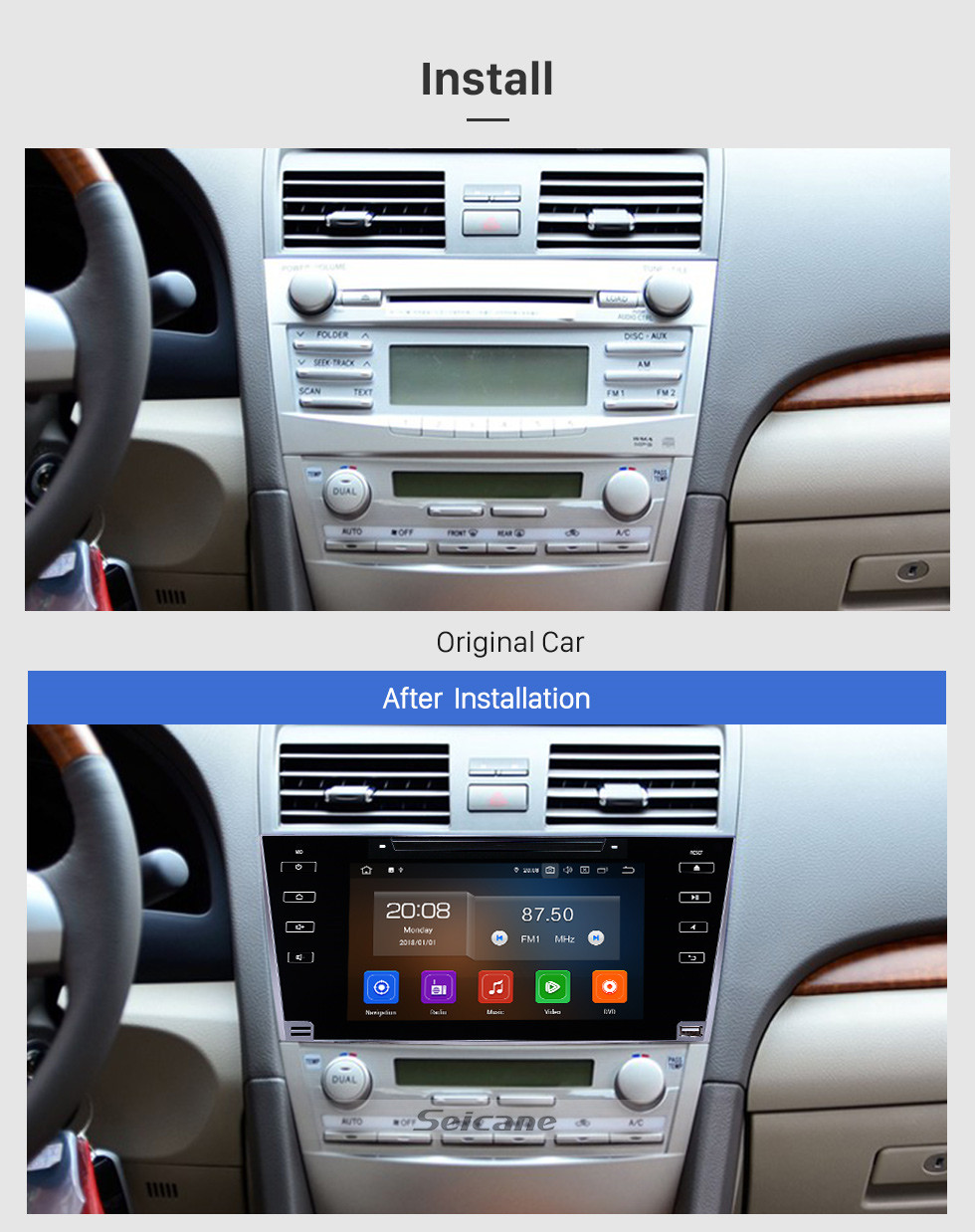 Seicane 8 inch Android 10.0 Radio for 2007-2011 Toyota Camry Bluetooth HD Touchscreen WIFI GPS Navigation Carplay USB support TPMS DVR Seicane 8 inch Android 10.0 Radio for 2007-2011 Toyota Camry Bluetooth HD Touchscreen WIFI GPS Navigation Carplay USB support TPMS DVR