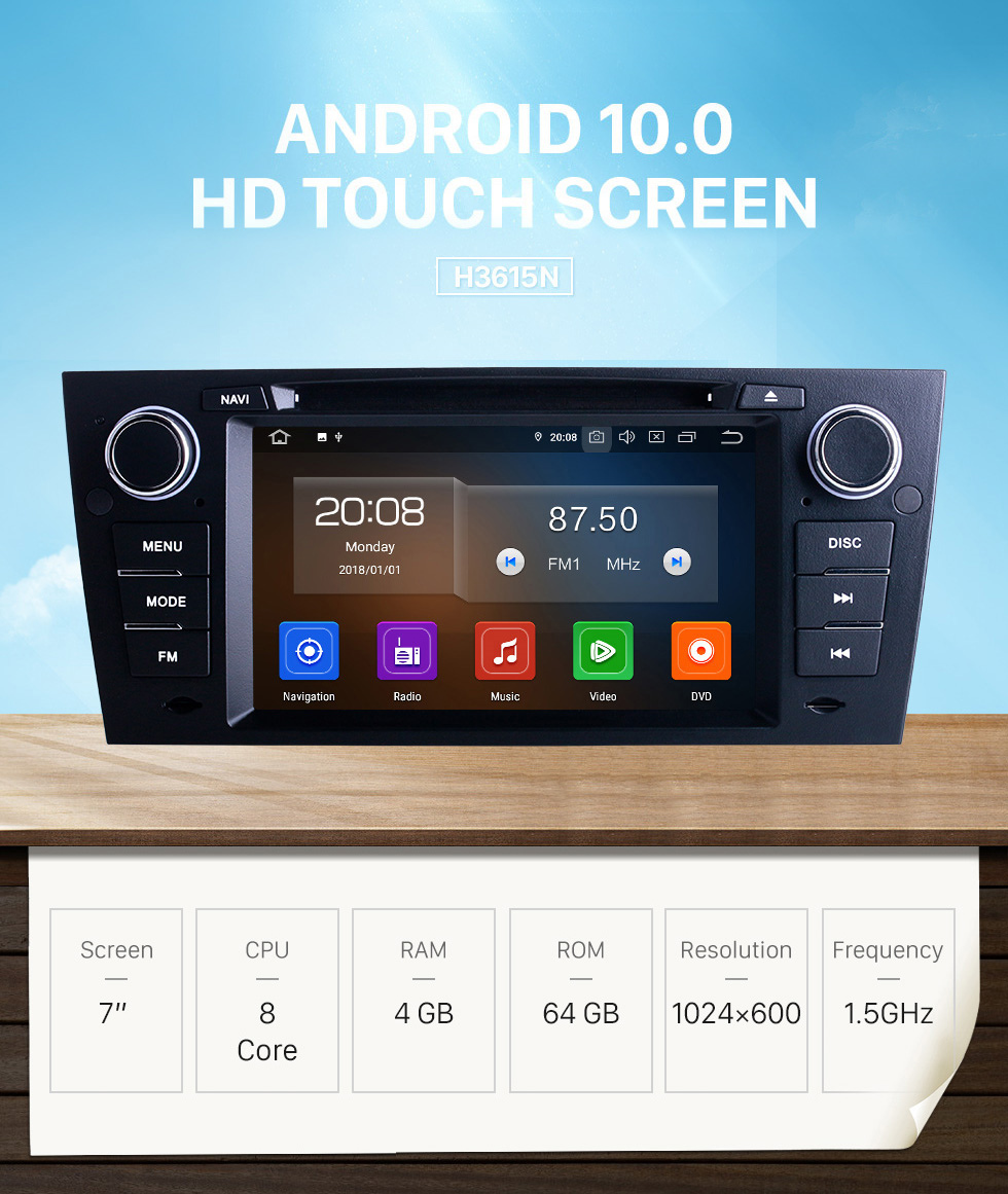Seicane 7 pouces pour 2012 BMW 3 Series E90 Auto / Manual A / C Radio Android 10.0 Système de navigation GPS avec Bluetooth HD Touchscreen Carplay support TV numérique