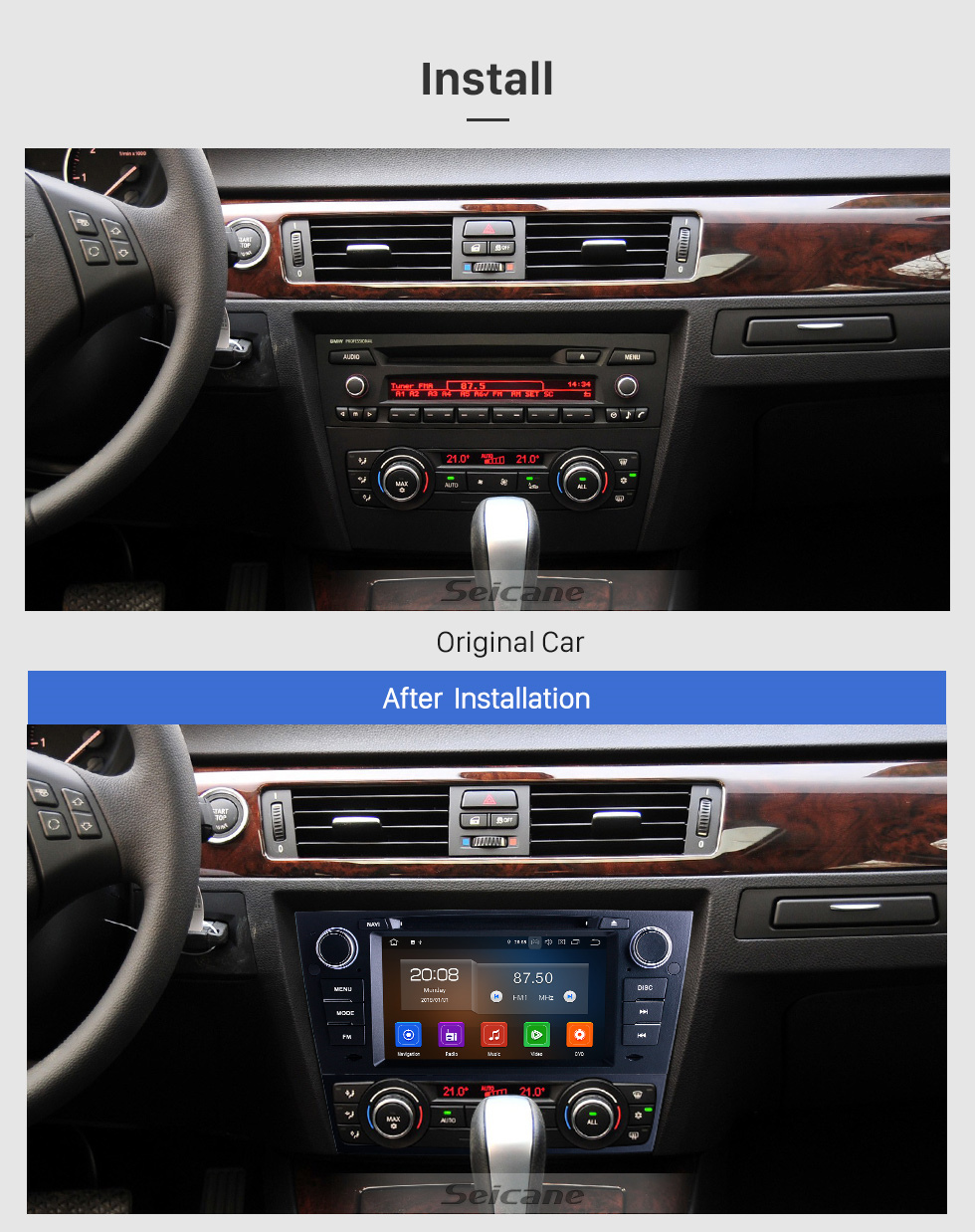Seicane 7 Zoll Für 2012 BMW 3er E90 Auto / Manuelles A / C-Radio Android 10.0 GPS-Navigationssystem mit Bluetooth HD Touchscreen Carplay-Unterstützung Digital TV
