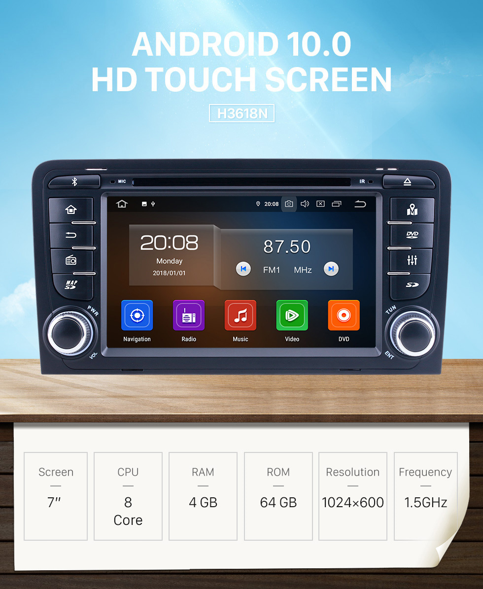 Seicane HD сенсорный экран 7-дюймовый Android 10.0 для 2011 Audi A3 Радио с GPS-навигацией Carplay Поддержка Bluetooth Цифровое телевидение Seicane HD сенсорный экран 7-дюймовый Android 10.0 для 2011 Audi A3 Радио с GPS-навигацией Carplay Поддержка Bluetooth Цифровое телевидение