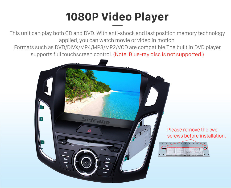 Seicane OEM 9 pouces Android 10.0 pour 2015 Ford Focus Radio Système de navigation GPS à écran tactile Bluetooth HD Prise en charge de Carplay Vidéo DVR 1080P