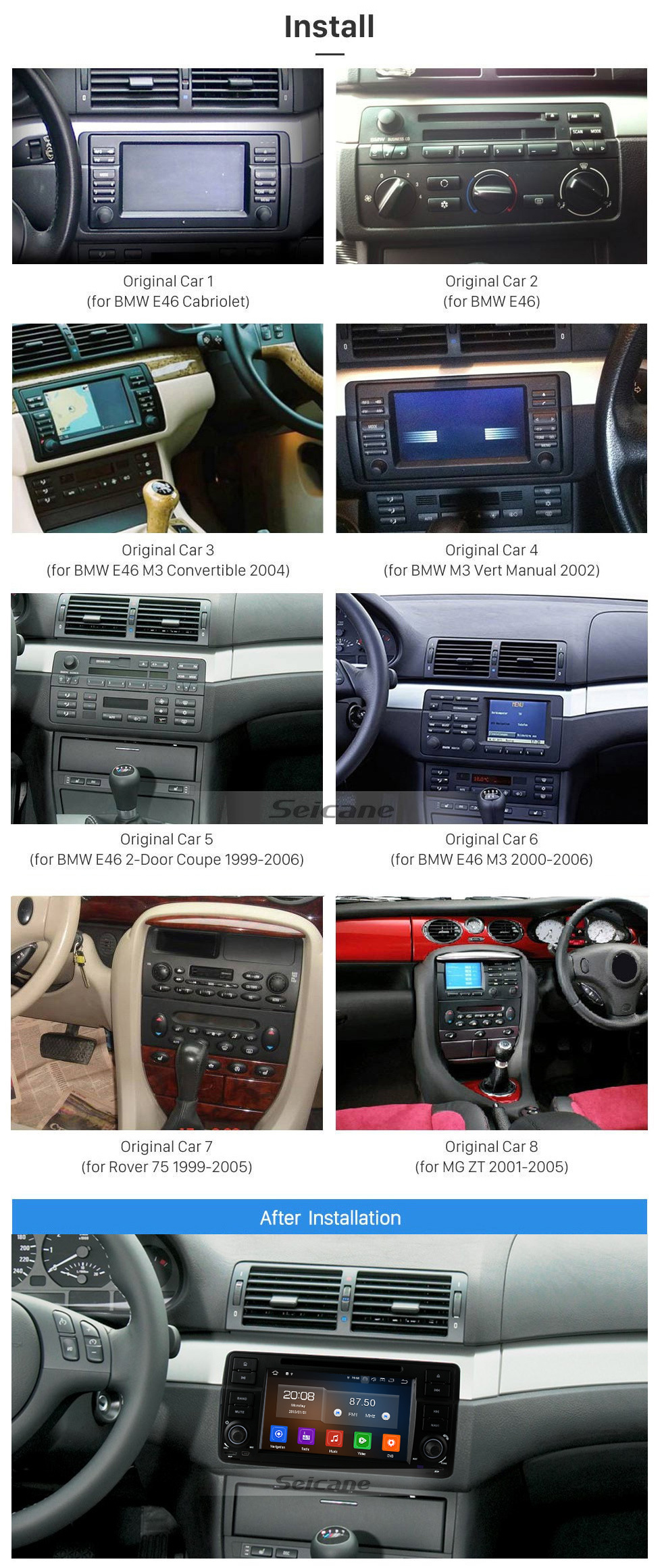 Seicane 7 inch Android 12.0 GPS Navigation Radio for 1999-2004 MG ZT with HD Touchscreen Carplay Bluetooth WIFI USB AUX support Mirror Link OBD2 SWC 1080P DVR Seicane 7 inch Android 12.0 GPS Navigation Radio for 1999-2004 MG ZT with HD Touchscreen Carplay Bluetooth WIFI USB AUX support Mirror Link OBD2 SWC 1080P DVR