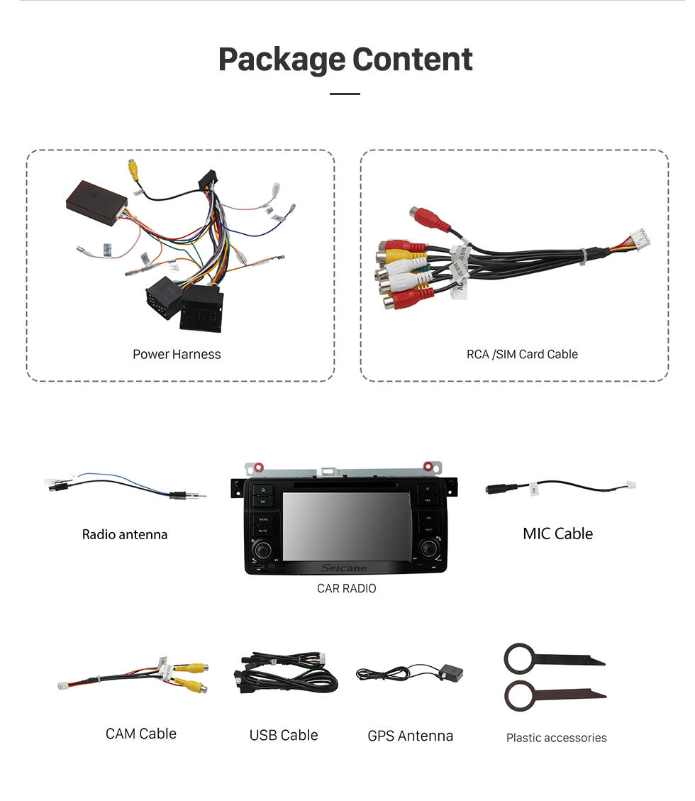 Seicane Radio de navegación GPS Android 11.0 de 7 pulgadas para 1998-2006 BMW Serie 3 E46 M3 con pantalla táctil HD Carplay Bluetooth WIFI Soporte USB OBD2 SWC Control del volante