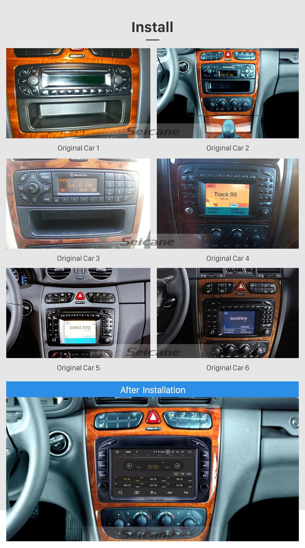 Seicane Rádio de navegação GPS Android 12.0 de 7 polegadas para 1998-2006 Mercedes Benz CLK-Class W209/G-Class W463 com HD Touchscreen Carplay Suporte Bluetooth DAB + DVR