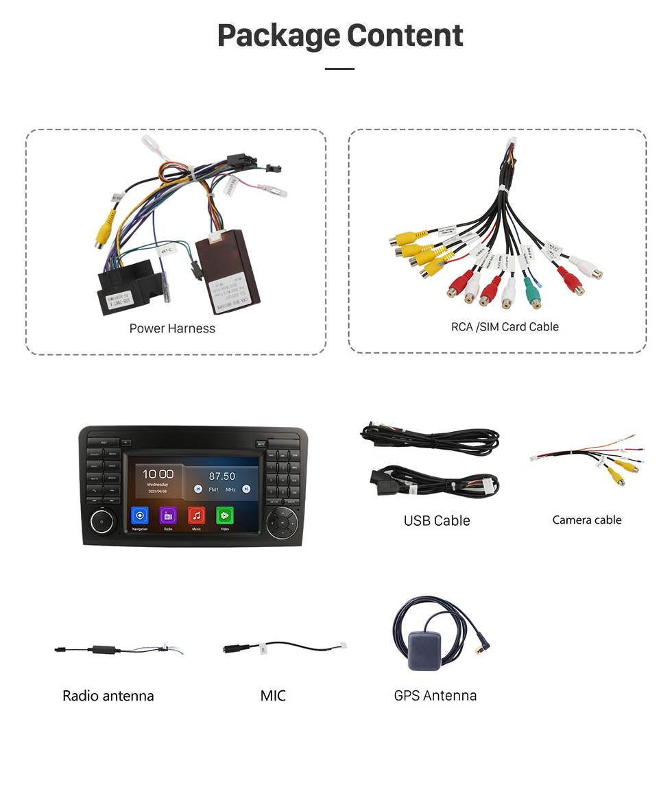 Seicane Сенсорный HD-экран 7-дюймовый GPS-навигатор Android 12.0 для Mercedes Benz ML CLASS W164 ML350 ML430 ML450 ML500 2005–2012 годов с поддержкой Carplay Bluetooth DAB +